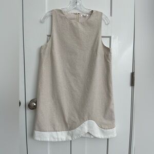 Day + Moon Linen Blend Shift Dress M Beige Sleeveless Minimalist Lined Resort